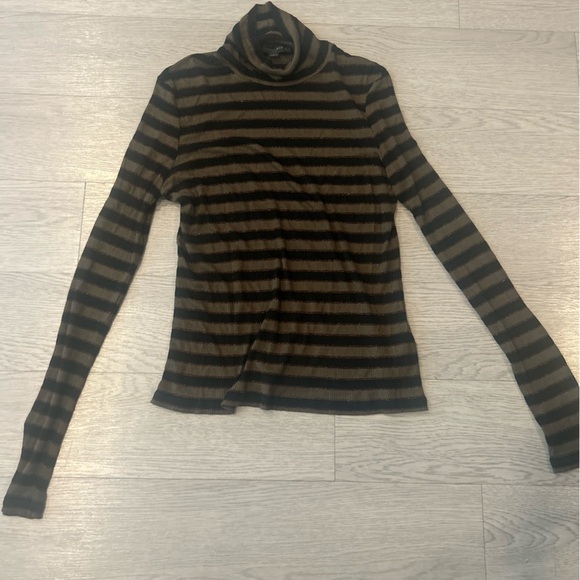 All Saints Emse Shimmer Roll Neck Top Tan/Black Size L - Picture 3 of 6